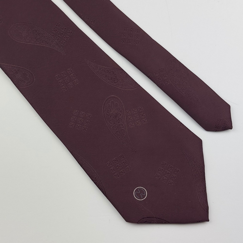 Halston III Mens Burgundy Paisley‎ Medallion Silk Blend Necktie Made in USA